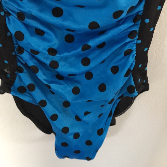 ROSE MARIE REID ONE PIECE SWIMSUIT BLUE & BLACK POLKA DOTS SIZE 10 - Picture 5 of 7
